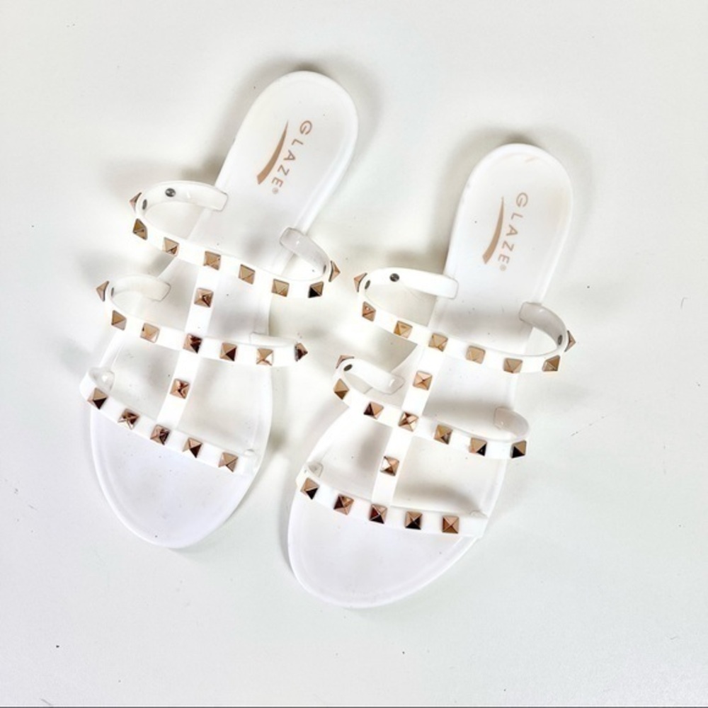 Lulu’s Glaze White Gold Studded Jelly Slides Sandals